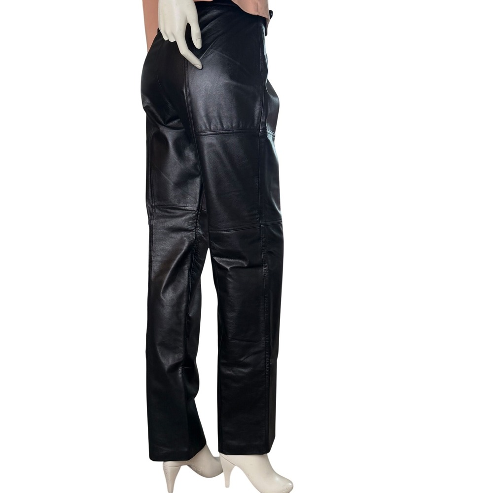 Danier Leather Pants Straight Leg Panelled Black Biker 90s Grunge Old Money 8/29 - Picture 4 of 16